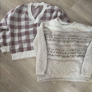 3/10 LOFT V-Neck Sweater Duo in Cream and Brown